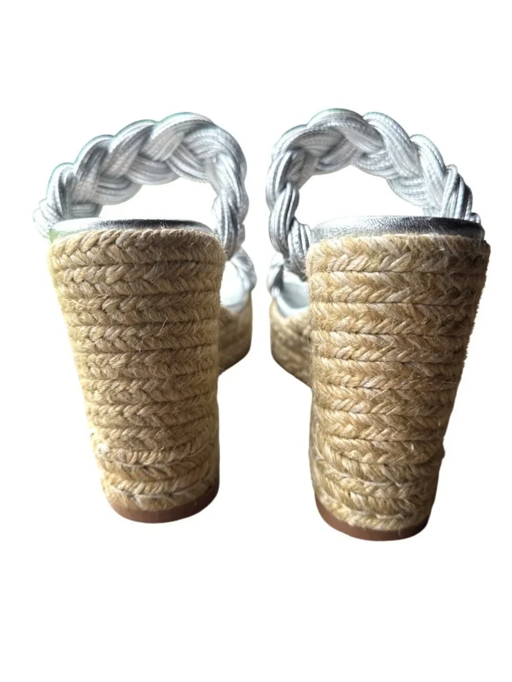 Stuart Weitzman Silver Braided Rope Strap Espadrille Wedge Sandals Sz 8 Spain